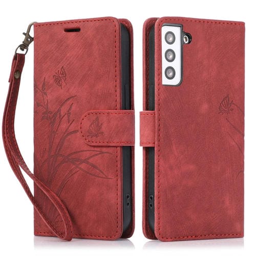 Funda para TelĂ©fono Samsung Galaxy S22 + 5G Cuero Relieve Mariposa OrquĂdea (Rojo)