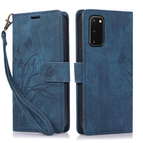 Funda para Samsung Galaxy S20 Cuero con Relieve Mariposa OrquĂdea (Azul)