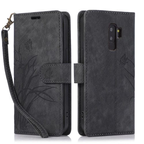 Funda para Teléfono Samsung Galaxy S9 Cuero con Relieve Mariposa Orquídea (Negro)