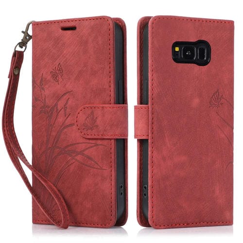 Funda para Teléfono Samsung Galaxy S8 Cuero Relieve Mariposa Orquídea (Rojo)