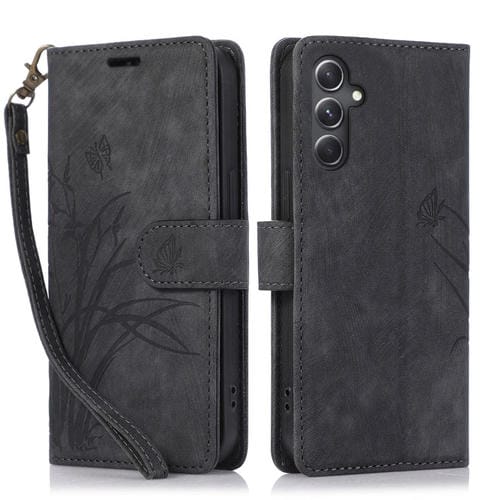 Funda para TelĂ©fono Samsung Galaxy A34 5G Cuero con Relieve Mariposa OrquĂdea (Negro)