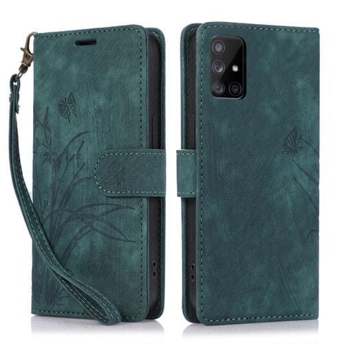 Funda para Teléfono Samsung Galaxy A51 4G Cuero Relieve Mariposa Orquídea (Verde)