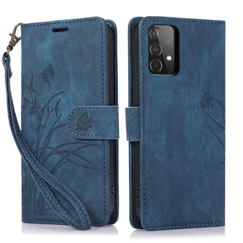 Funda para Teléfono Samsung Galaxy A73 Cuero Relieve Mariposa Orquídea (Azul)