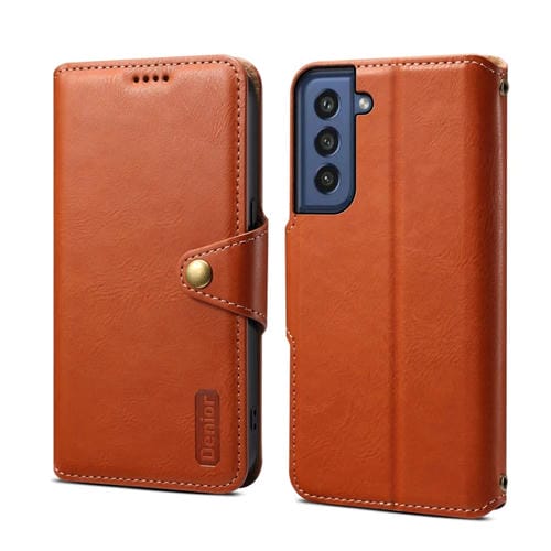 Funda para teléfono Samsung Galaxy S21 FE 5G Denior Textura de piel de vaca estilo billetera (Marrón)