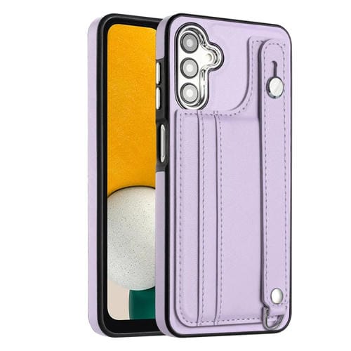Funda para Samsung Galaxy A05S Cuero a Prueba de Golpes con Correa para Muñeca (Púrpura)