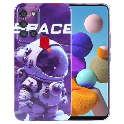 Estuche para Teléfono Samsung Galaxy A21S PC con Orificio Preciso y Patrón Pintado (Astronauta Púrpura)