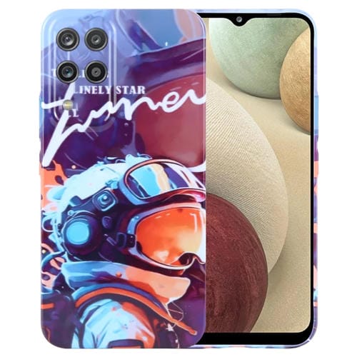 Estuche para Teléfono Samsung Galaxy A12 con Orificio Preciso para PC con Patrón Pintado (Astronauta de Pintura Naranja)