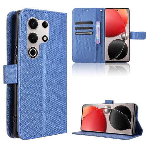 Funda de Cuero con Textura de Diamante para Itel S25 Ultra 4G (Azul)