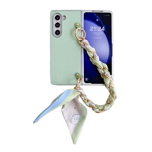 Funda para Teléfono Samsung Galaxy Z Fold3 5G Charol Metal con Pulsera Bufanda (Verde)