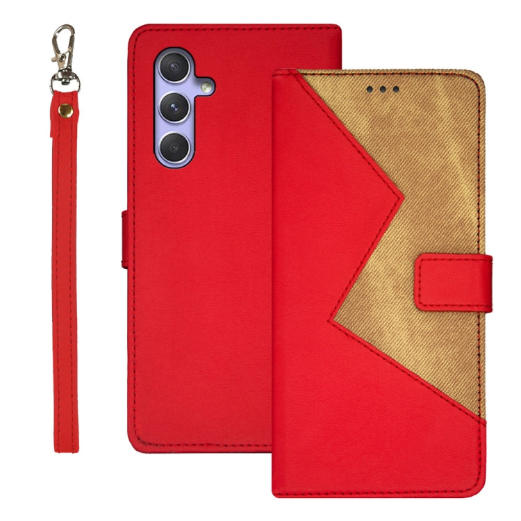 Funda para Teléfono Samsung Galaxy A55 5G Idewei Cuero Empalme Dos Colores (Rojo)