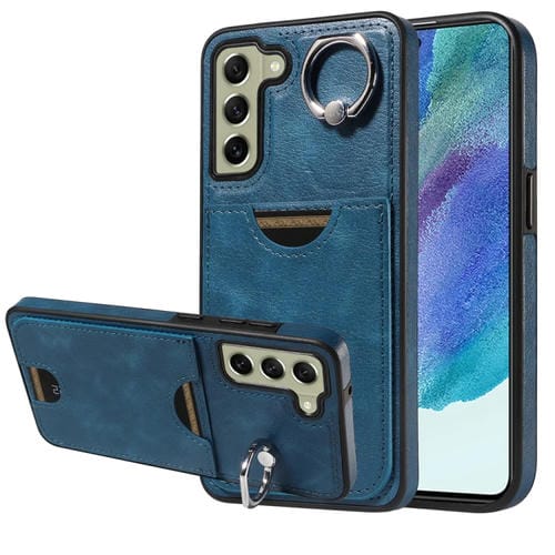 Funda para Teléfono Samsung Galaxy S21 FE 5G con Soporte para Anillo y Ranura para Tarjeta (Azul)