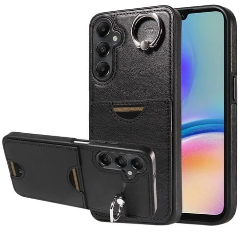 Funda para Teléfono Samsung Galaxy A05S con Soporte para Anillo y Ranura para Tarjeta (Negro)