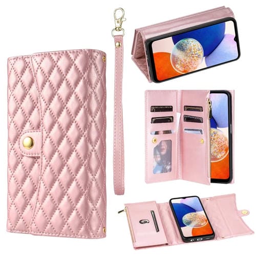 Estuche para Teléfono Samsung Galaxy A03S Billetera Múltiples Tarjetas Cremallera Cuero (Oro Rosa)