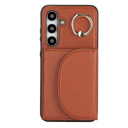 Funda para Teléfono Samsung Galaxy S24 5G Ym007 con Soporte para Anillo y Tarjeta (Marrón)