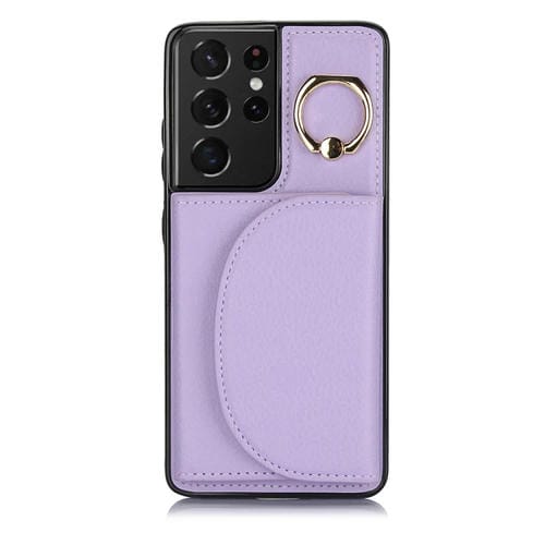 Funda para Teléfono Samsung Galaxy S21 Ultra 5G Ym007 con Soporte para Anillo y Tarjeta (Púrpura)