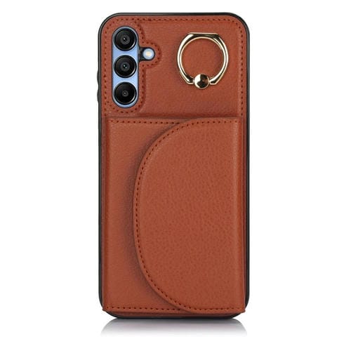 Funda para Teléfono Samsung Galaxy A15 4G 5G Ym007 con Soporte para Anillo y Tarjeta con Sensación de Piel (Marrón)