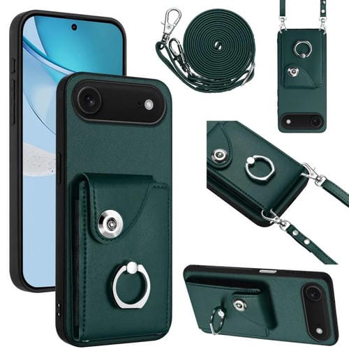 Funda para iPhone 17 con anillo y cordón largo (verde)