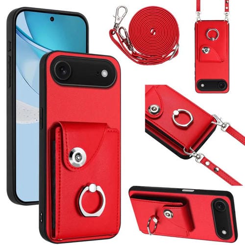 Funda para iPhone 17 con anillo y cordón largo (rojo)