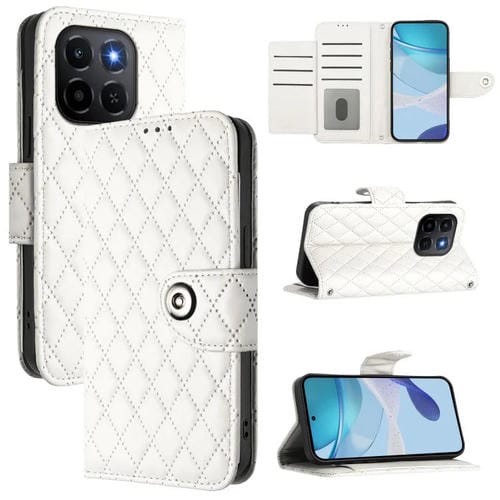 Funda de cuero con textura rómbica y cordón para Honor X6c 4G (blanca)