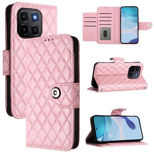 Funda de cuero con textura rĂłmbica y cordĂłn para Honor X6c 4G (rosa)