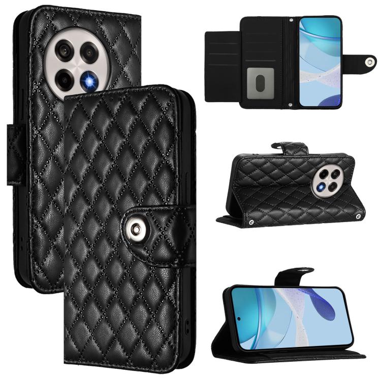 Funda de Cuero con Tapa y Textura Rómbica para OnePlus 13R/Ace 5 Pro 5G con Cordón (Negro)