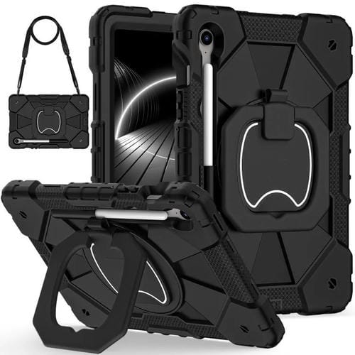 Funda híbrida de silicona con diseño de robot en color de contraste para Samsung Galaxy Tab S10 FE/S9 (negra)