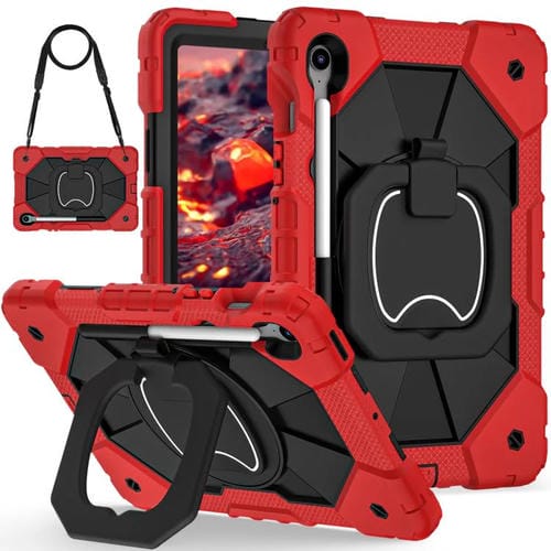 Funda híbrida de silicona con diseño de robot para Samsung Galaxy Tab S10 FE/S9 (rojo y negro)
