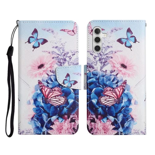 Funda de Cuero para Samsung Galaxy A35 con Tapa y Patrón de Mariposa Púrpura