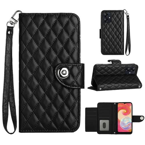 Funda para Samsung Galaxy A05 Cuero con Tapa Textura Rómbica y Cordón (Negro)