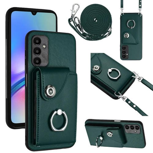 Funda para Teléfono Samsung Galaxy A05S 4G con Soporte para Anillo y Bolsa para Tarjeta con Cordón Largo (Verde)