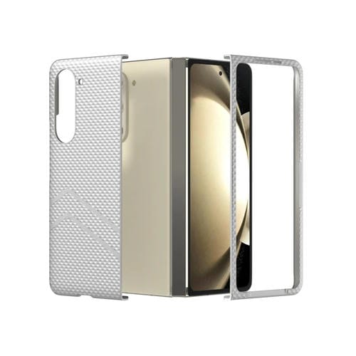 Estuche para teléfono Samsung Galaxy Z Fold5 PC a prueba de golpes con pintura de diamante y textura esmerilada (Plata)