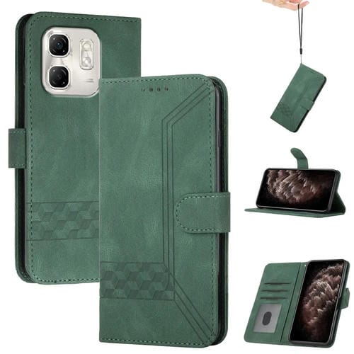 Funda de Cuero con Tapa y Tacto de Piel Cúbica para Infinix Hot 50I/Smart 9 (Verde)