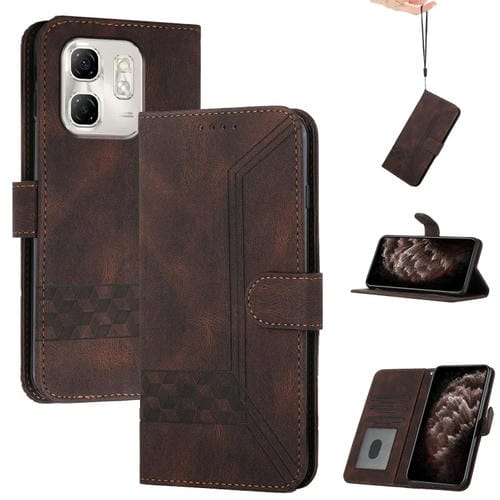 Funda de Cuero con Tapa y Tacto de Piel Cúbica para Infinix Hot 50I y Smart 9 (Marrón)