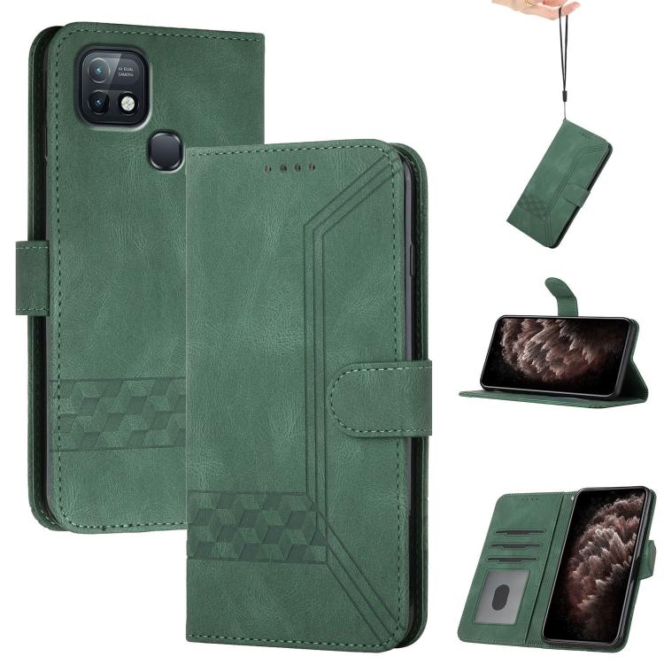 Funda de Cuero con Tapa y Tacto de Piel CĂșbica para Infinix Hot 10I (Verde)