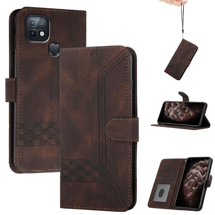 Funda de Cuero con Tapa y Tacto de Piel CĂșbica para Infinix Hot 10I (MarrĂłn)