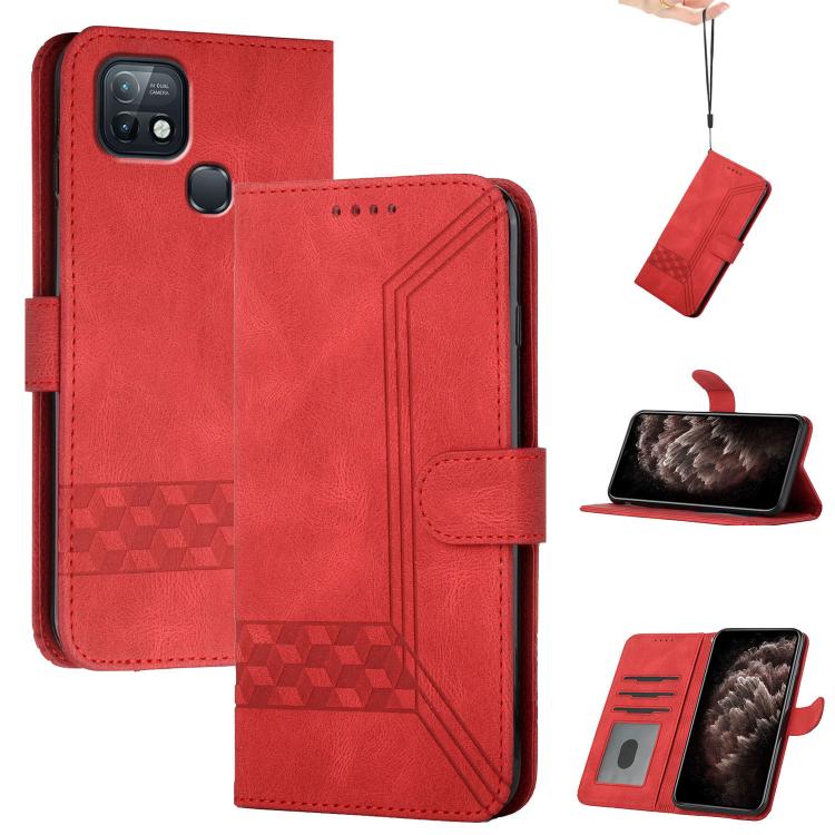 Funda de Cuero con Tapa y Tacto de Piel CĂșbica para Infinix Hot 10I (Roja)