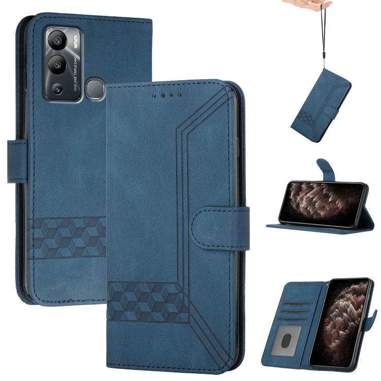 Funda de Cuero con Tapa y Tacto de Piel Cúbica para Teléfono Infinix Hot 12I (Azul)
