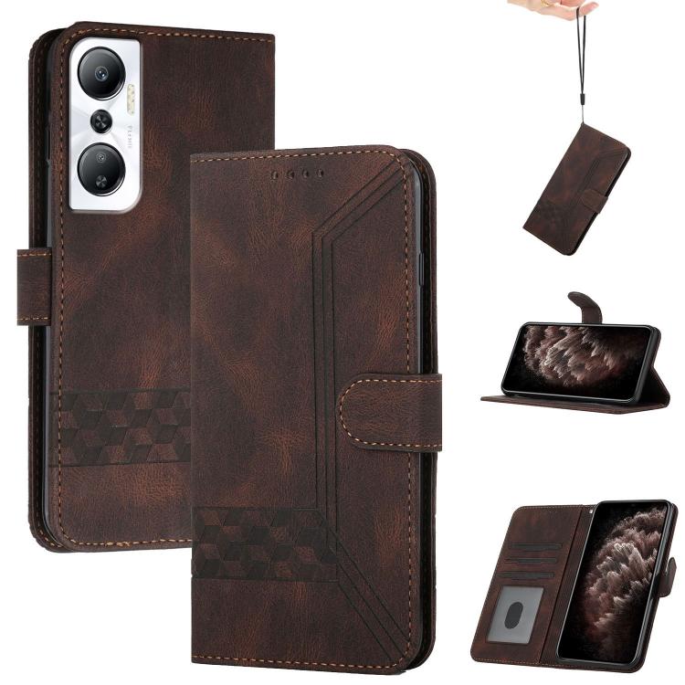 Funda de Cuero con Tapa y Tacto de Piel Cúbica para Infinix Hot 20 4G (Marrón)
