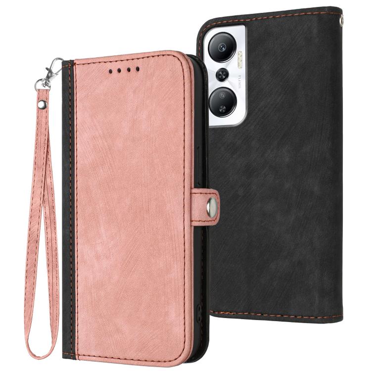 Funda de Cuero para Infinix Hot 20 4G con Correa de Mano y Hebilla Lateral Doble Plegable (Rosa)