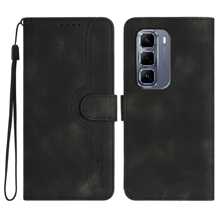 Funda de Cuero para Infinix Hot 50 Pro+ 4G con Diseño de Corazón (Negra)