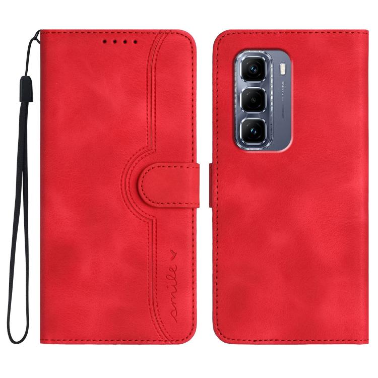 Funda de Cuero con Diseño de Corazón para Infinix Hot 50 Pro 4G (Rojo)