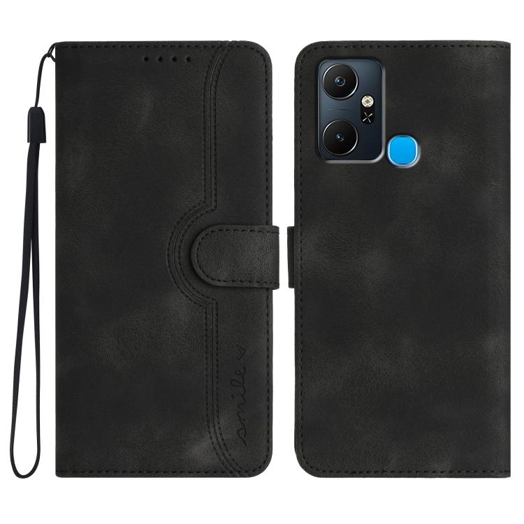 Funda de Cuero con Diseño de Corazón para Infinix Smart 6 Plus (Negro)
