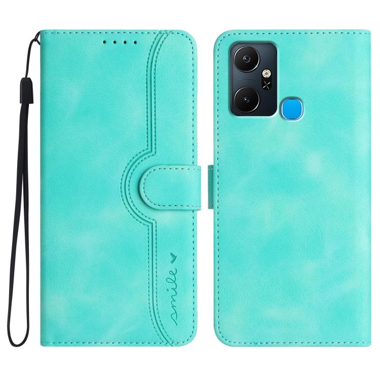 Funda de Cuero para Infinix Smart 6 Plus con Diseño de Corazón (Azul Claro)