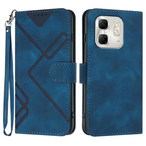 Funda de Cuero para Infinix Hot 50I Smart 9 con Diseño de Líneas y Tacto Suave (Azul Real)