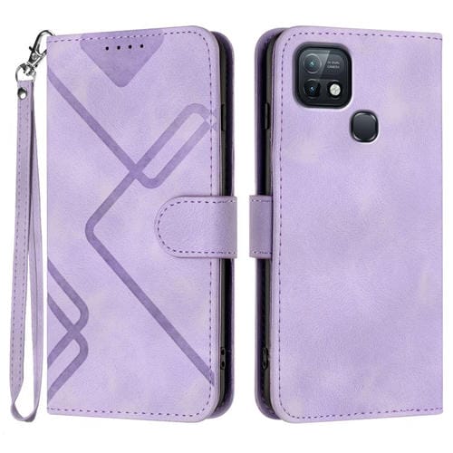 Funda de Cuero Infinix Hot 10I con Diseño de Líneas y Tacto Suave (Morado Claro)