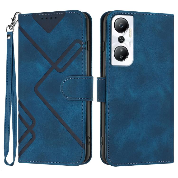 Funda de Cuero Infinix Hot 20 4G con Diseño de Líneas y Tacto Suave (Azul Real)