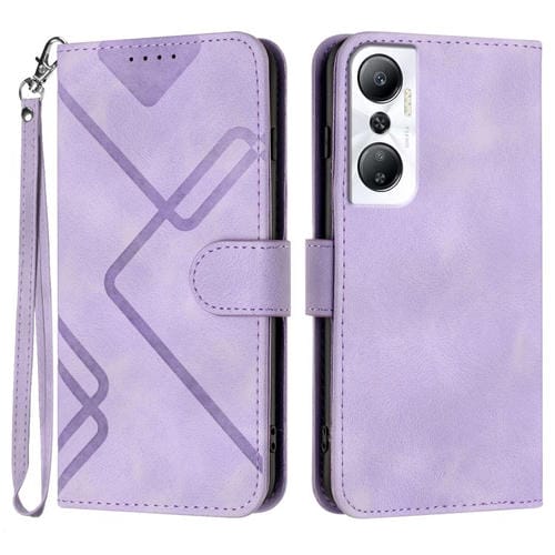 Funda de Cuero para Infinix Hot 20 4G con Diseño de Líneas y Tacto Suave (Morado Claro)