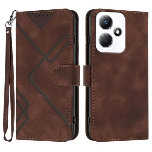 Funda de Cuero para Infinix Hot 30 Play y Hot 30 Play Nfc con Diseño de Líneas (Café)