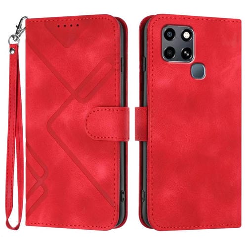 Funda de Cuero para Infinix Smart 6 y Smart 6 HD con Diseño de Líneas y Tacto Suave (Rojo)