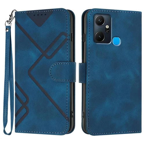 Funda de Cuero con Diseño de Líneas Indias para Infinix Smart 6 Plus (Azul)